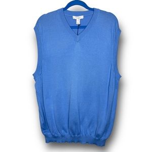 Turnbury Mens XL Blue Pima Cotton Pullover V-Neck Golf Business Sweater Vest